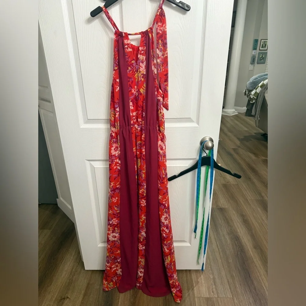 ModCloth Illuminated Elegance Chiffon Pink Orange Floral Printed Maxi Dress M - Picture 6 of 6